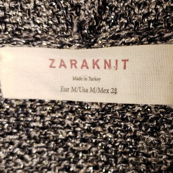 Zara Knit Womens Metallic Distressed Open Front Cardigan Sweater Medium - Picture 7 of 9